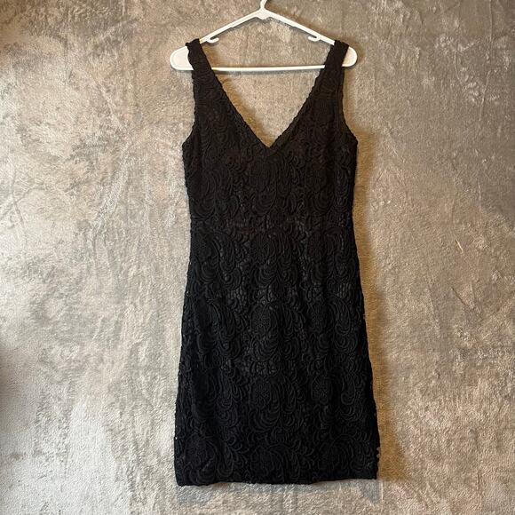 THEIA Lace Sz 10 Floral Silk Blend‎ Knee Length Dress Black Women's - Picture 1 of 7